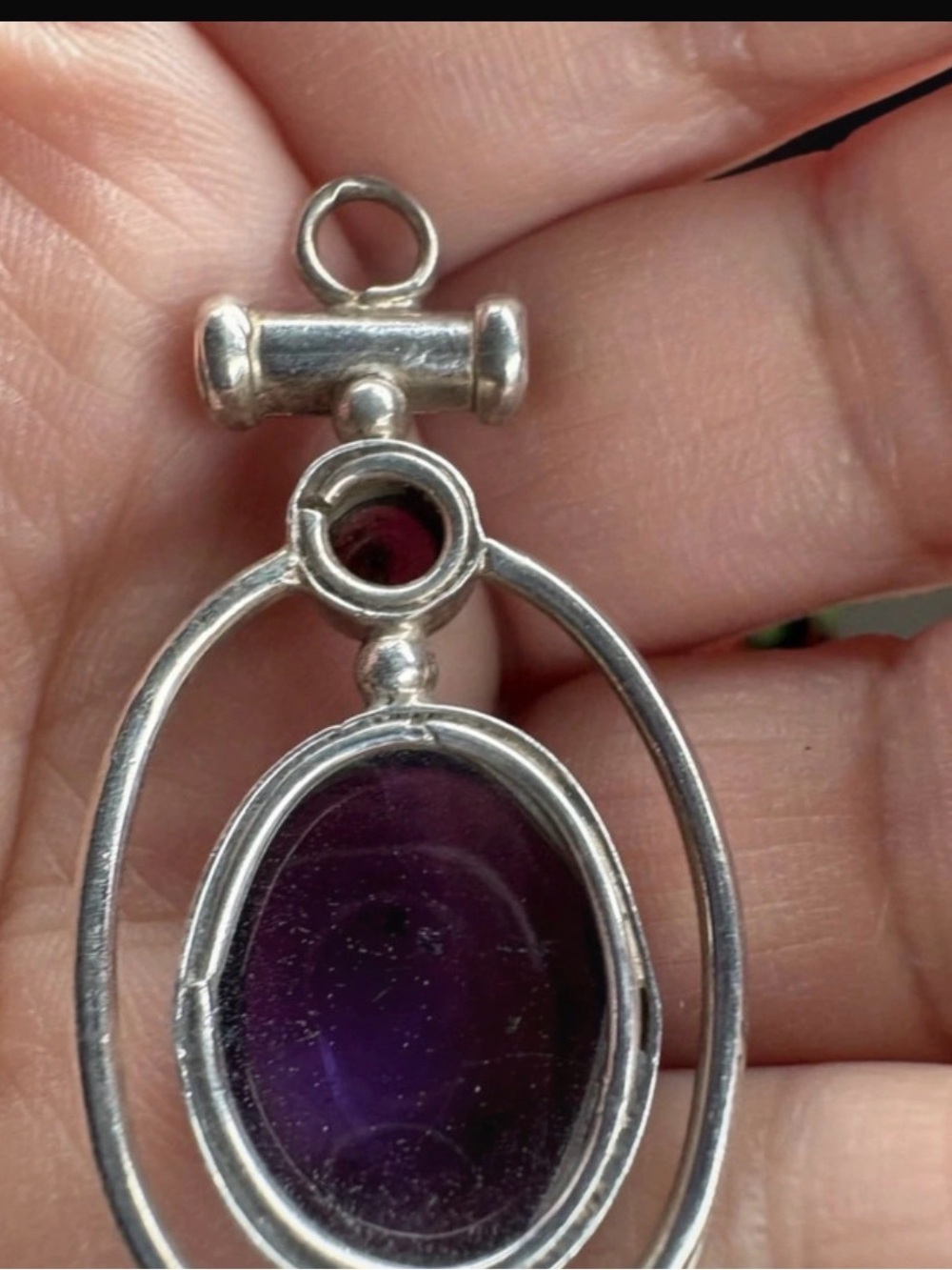 Sterling Silver Purple amethyst Oval Pendant Necklace